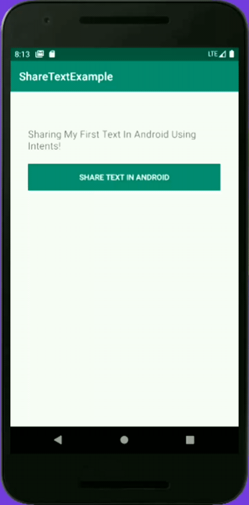 how to share text in android using intents